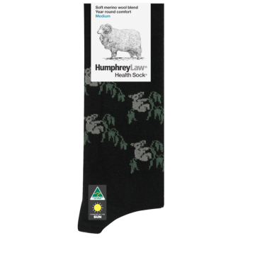 60% Fine Merino Wool Health Sock | Koala | Leaf | Black